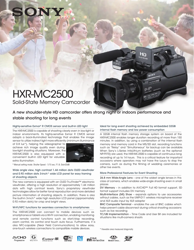 Page 1 de la notice Brochure Sony HXR-MC2500