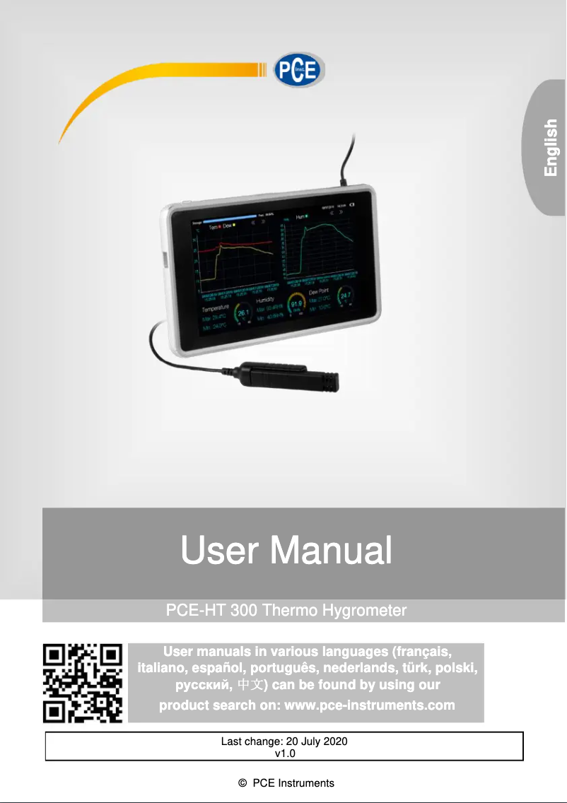 Page 1 de la notice Manuel utilisateur PCE Instruments PCE-HT 300