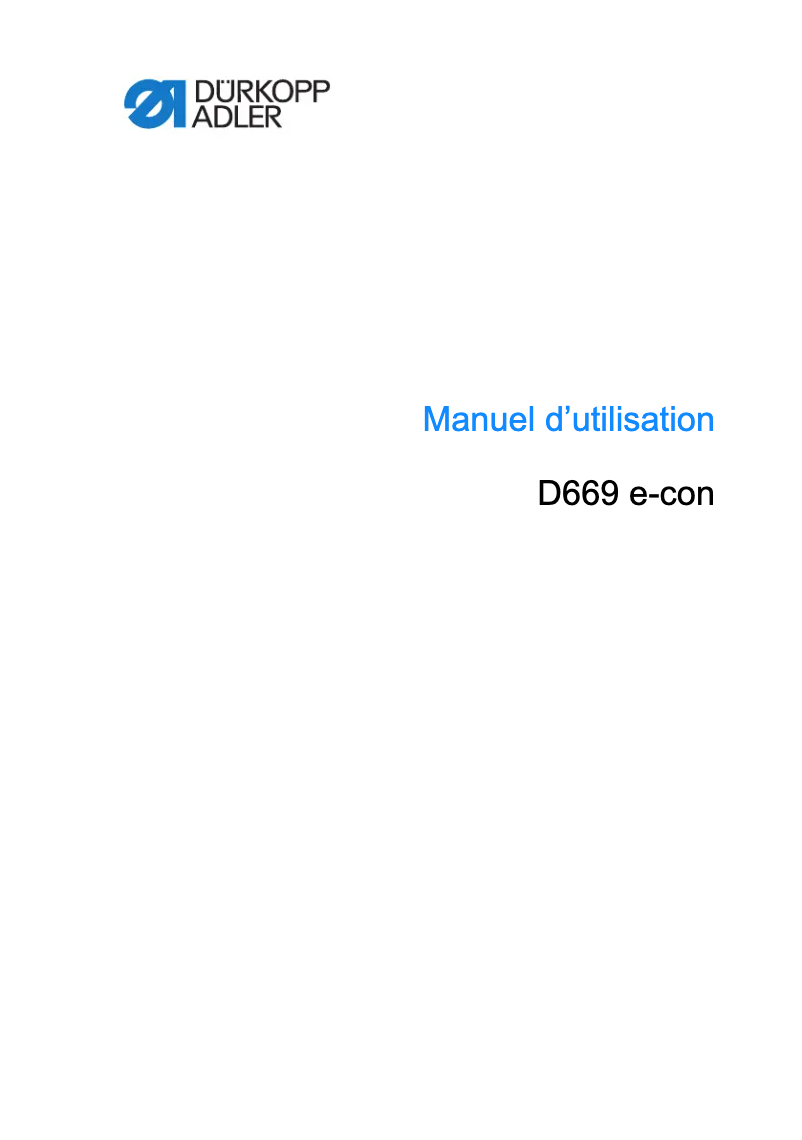 Page n°1 - Manuel utilisateur Dürkopp Adler D669 e-con