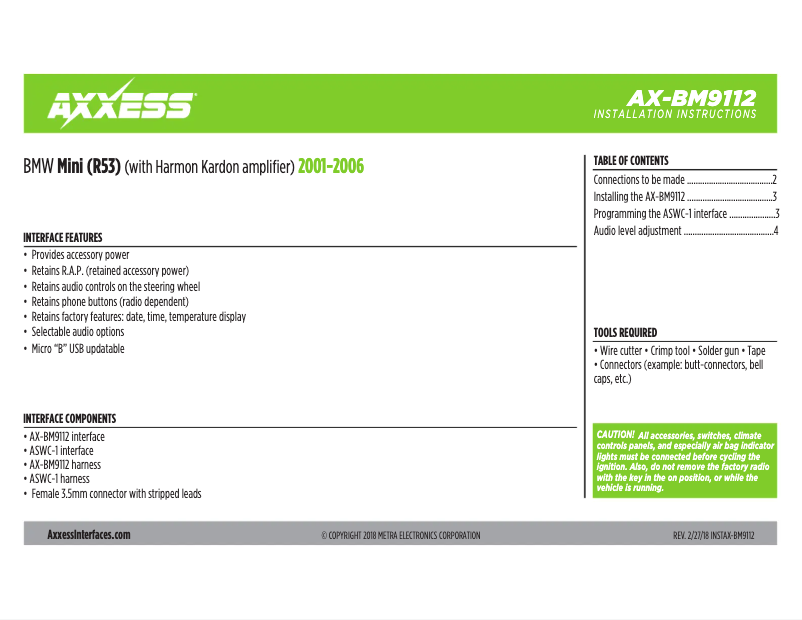 Page n°1 - Manuel utilisateur Metra AX-BM9112