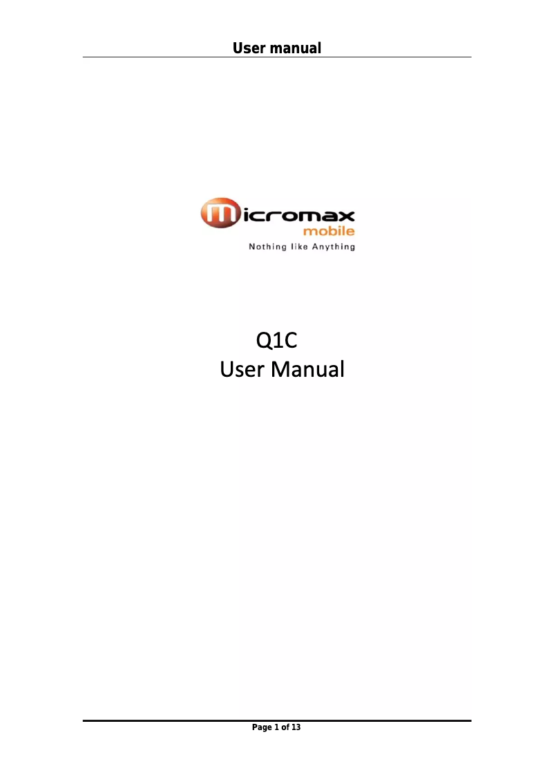 Page 1 de la notice Manuel utilisateur Micromax Q1C
