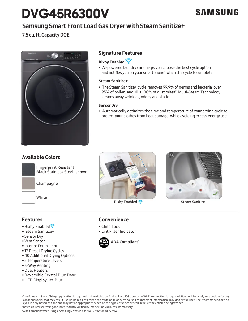 Page 1 de la notice Fiche technique Samsung DVG52M7750W
