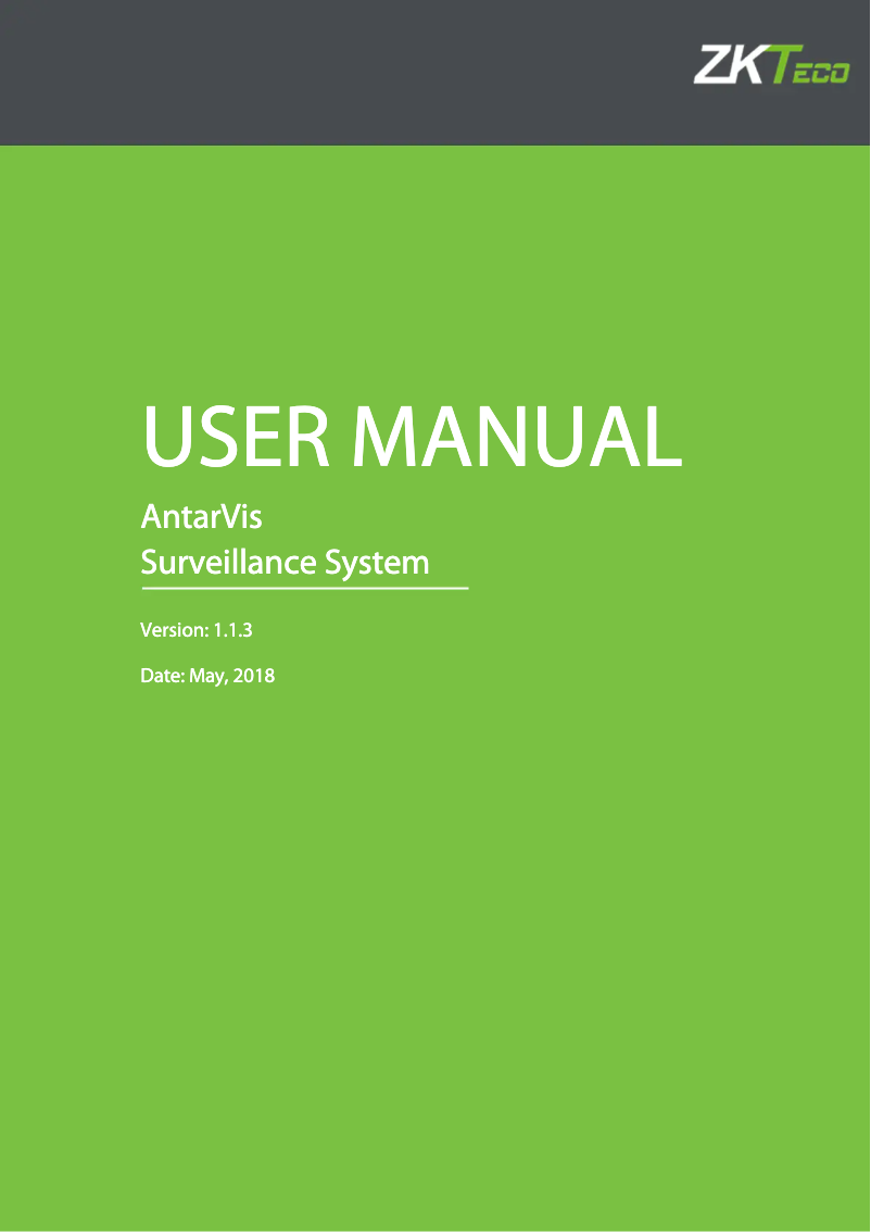 Page n°1 - Manuel utilisateur ZKTeco AntarVis 1.0