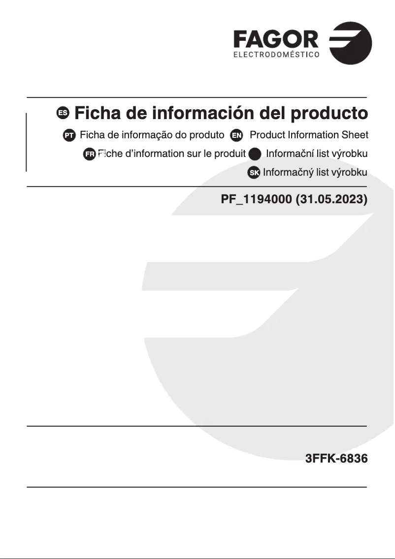 Page 1 de la notice Fiche technique Fagor 3FFK-6836