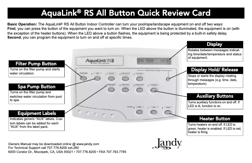 Image de la première page du manuel de l'appareil AquaLink RS All Button