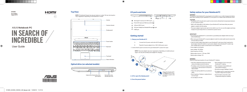 Page 1 de la notice Manuel utilisateur Asus X553SA