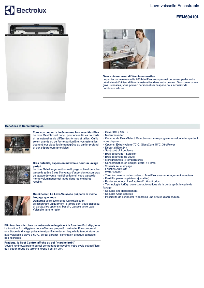 Page 1 de la notice Fiche technique Electrolux EEM69410L