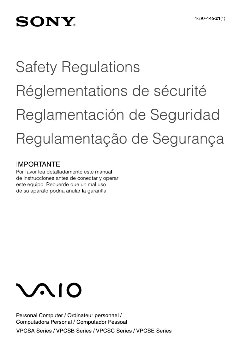 Page n°1 - Instructions de sécurité Sony Vaio VPCSB33GX