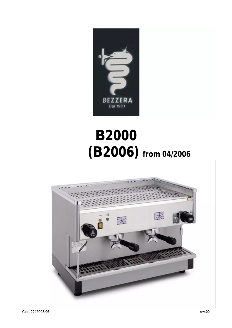 Page 1 de la notice Manuel utilisateur Bezzera B2006