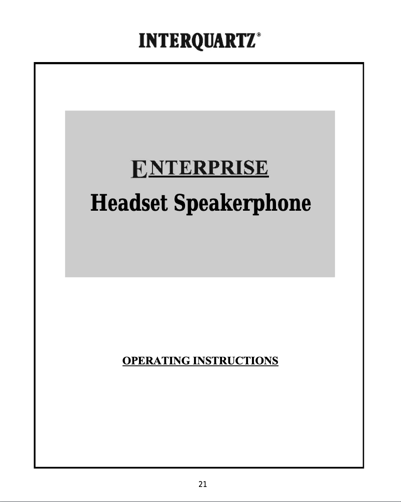 Page n°1 - Manuel utilisateur Interquartz 98393H05