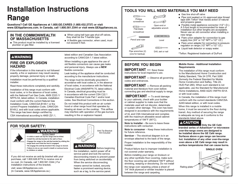Page 1 of the manual Installation Guide GE JGSS66FELDS