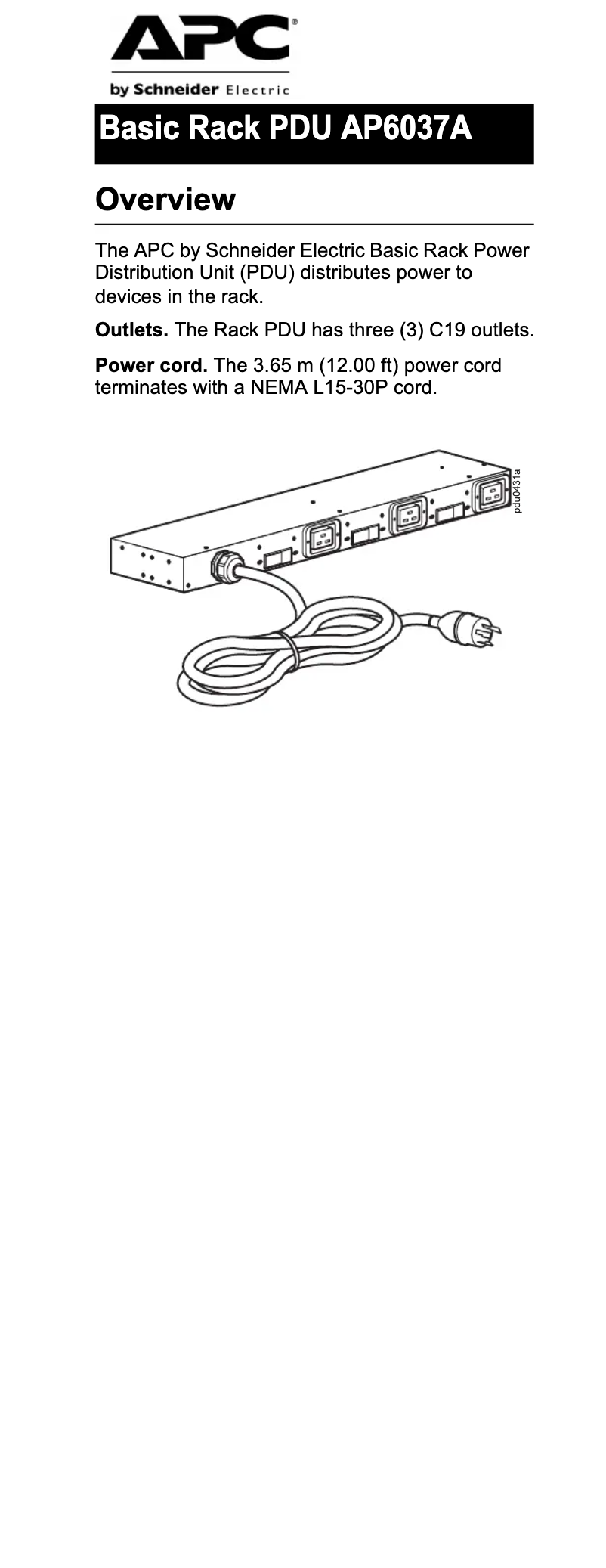 Page 1 de la notice Fiche technique APC AP6037A
