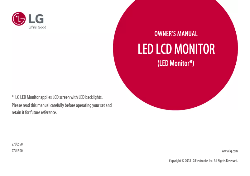 Page n°1 - Manuel utilisateur LG 27UL550