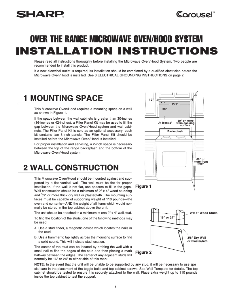 Page 1 de la notice Guide d'installation Sharp R-1874T