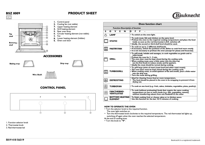 Page 1 de la notice Manuel utilisateur Bauknecht BSZ 8009