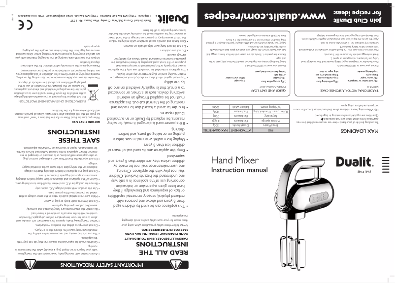 Page 1 de la notice Manuel utilisateur Dualit 89320