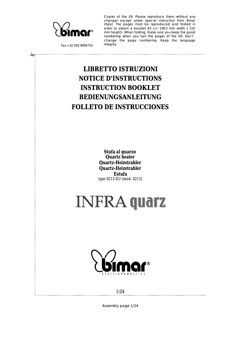 Page 1 de la notice Manuel utilisateur Bimar S213.EU