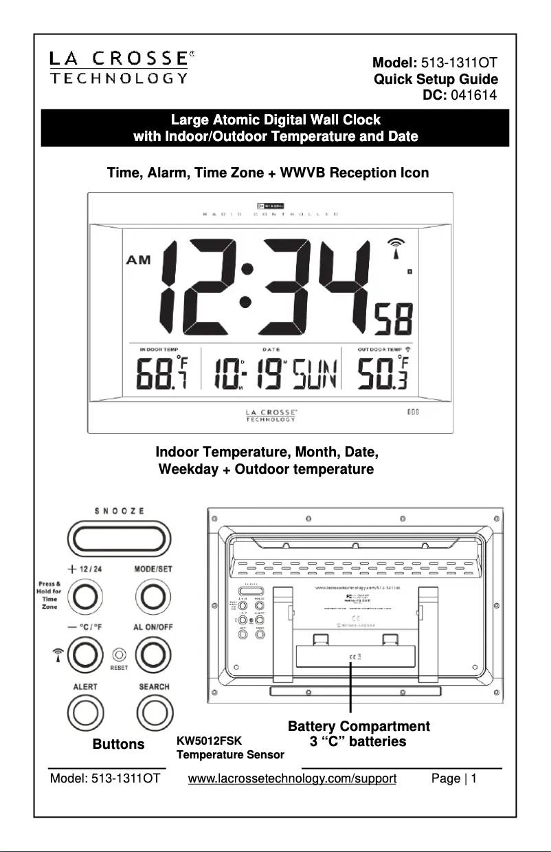 Page n°1 - Manuel utilisateur La Crosse Technology 513-1311OT