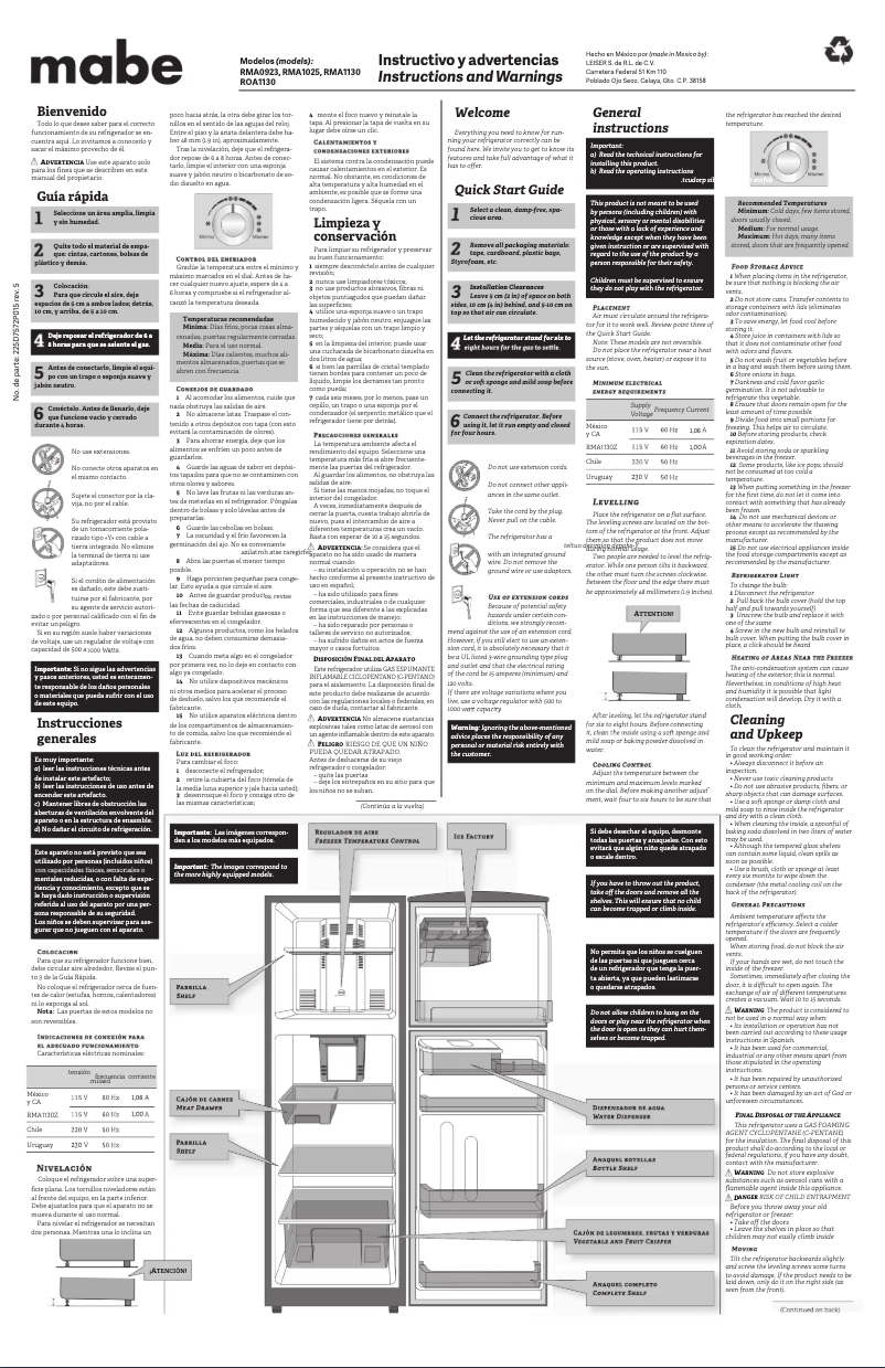 Image de la première page du manuel de l'appareil RMA1025VMXJ0