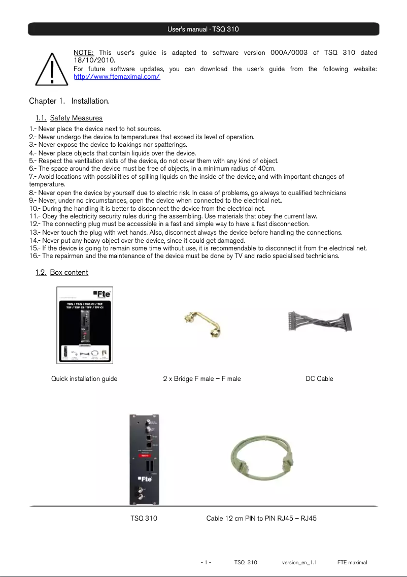 Page n°1 - Manuel utilisateur Fte maximal TSQ 310