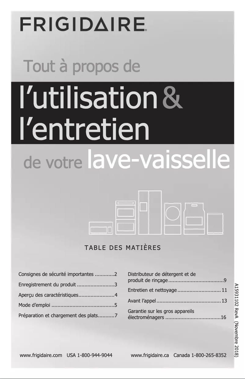 Page n°1 - Manuel utilisateur Frigidaire FFBD1831UW