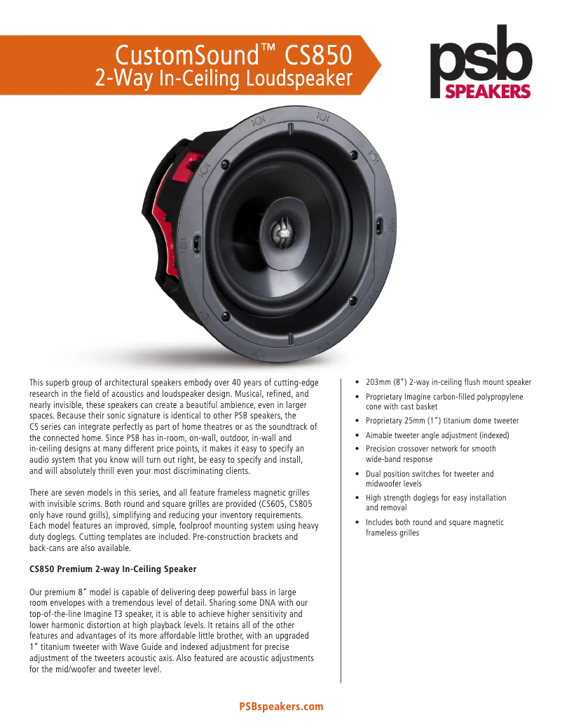 Page 1 of the manual Technical Sheet PSB CS850