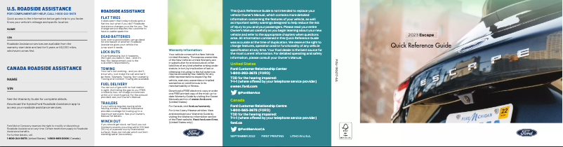 Page n°1 - Guide de démarrage rapide Ford Escape (2023)