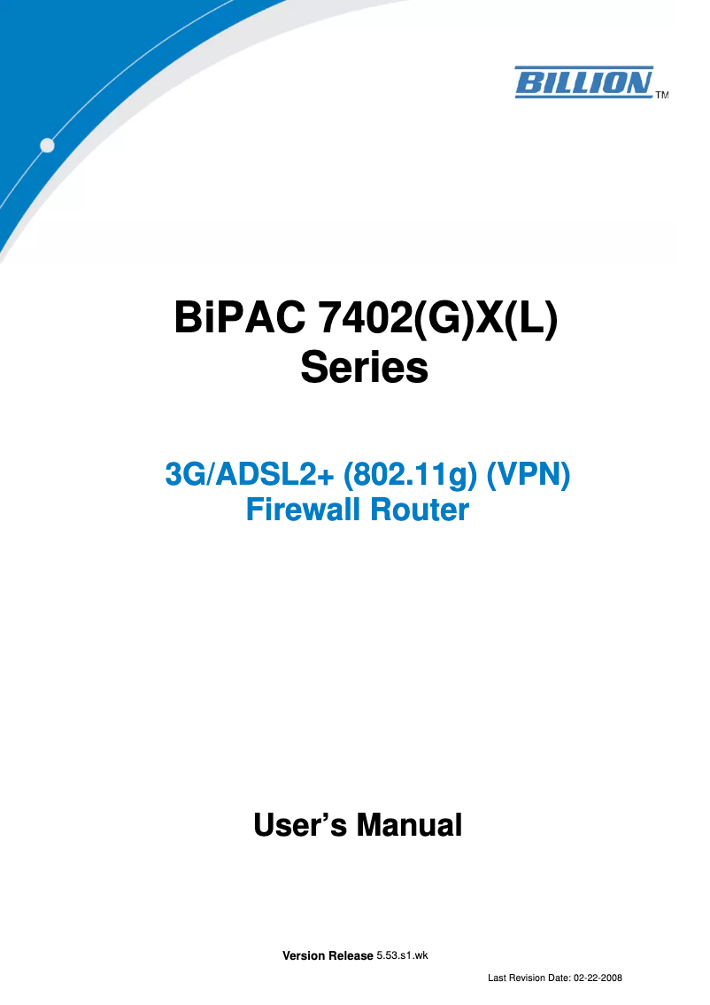 Image de la première page du manuel de l'appareil BIPAC 7402GX