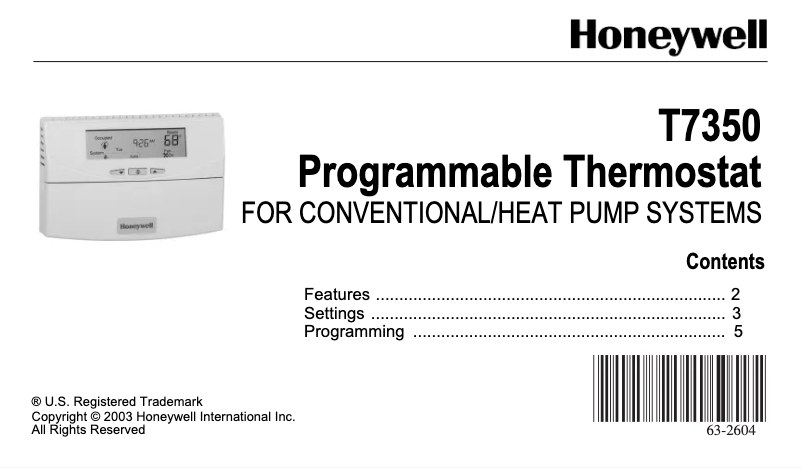 Page n°1 - Manuel utilisateur Honeywell T7350