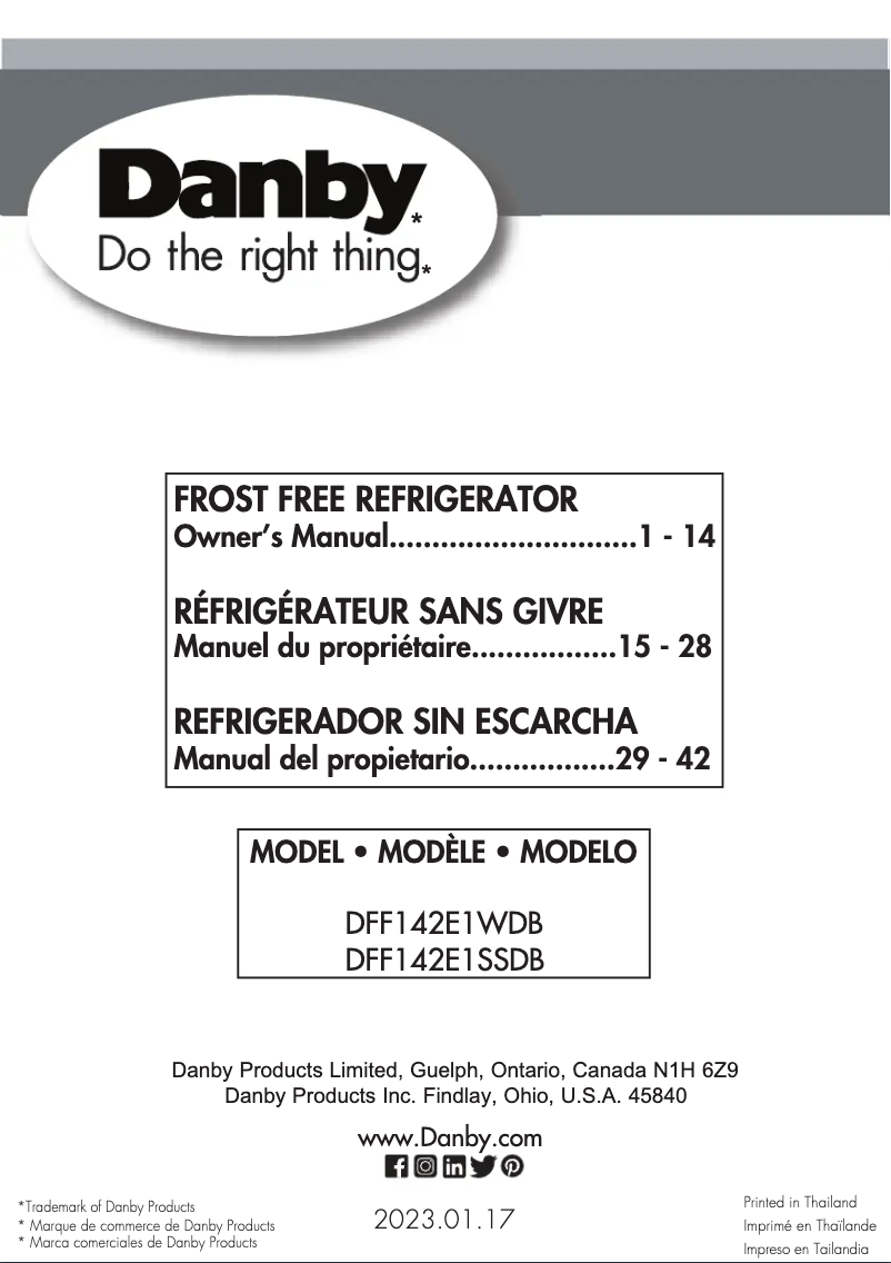 Page n°1 - Manuel utilisateur Danby DFF142E1SSDB