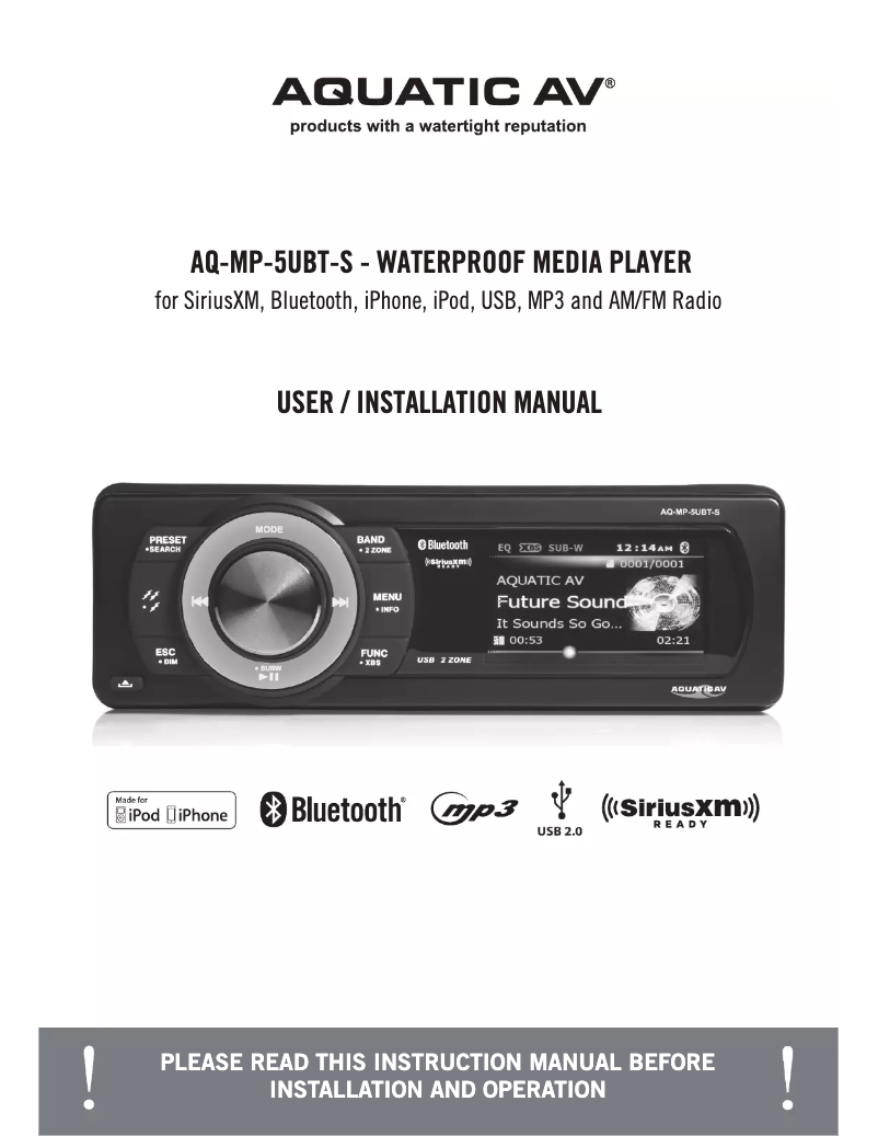 Page 1 de la notice Manuel utilisateur Aquatic AV AQ-MP-5UBT-S