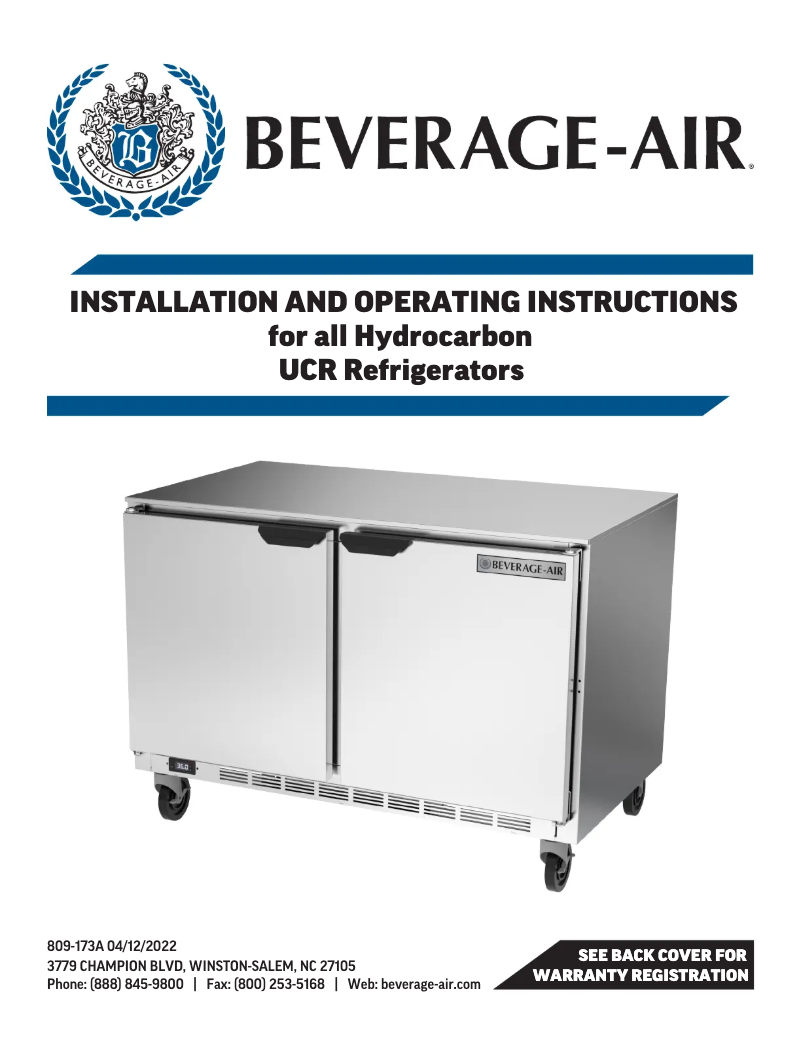 Page n°1 - Manuel utilisateur Beverage-Air UCRD72AHC-2-23