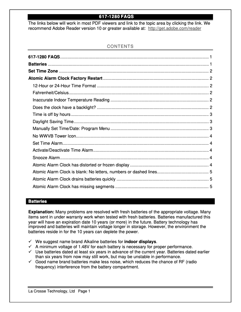 Page 1 de la notice FAQ La Crosse Technology 617-1280
