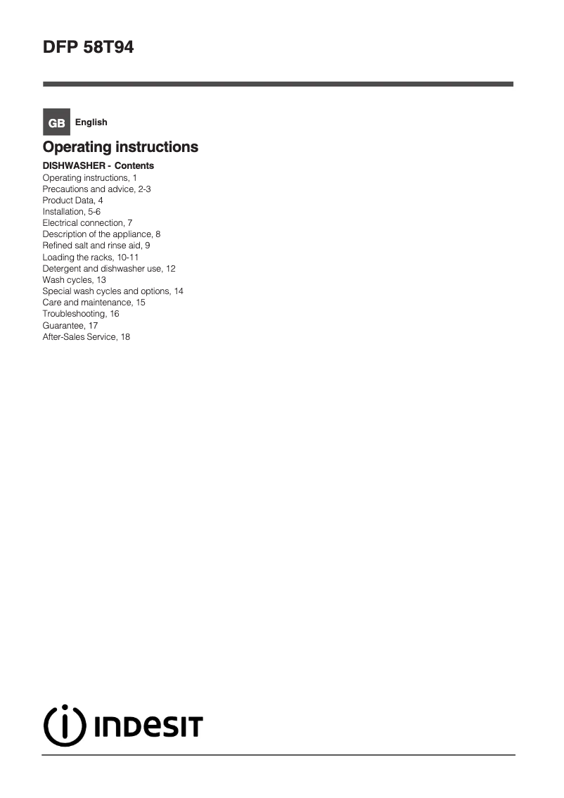Page 1 de la notice Mode d'emploi Indesit DFP 58T94 A UK