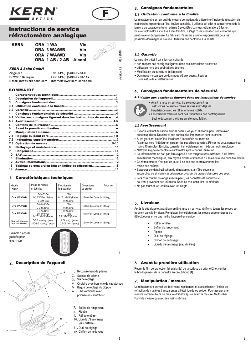 Page 1 de la notice Manuel utilisateur Kern ORA 1WB