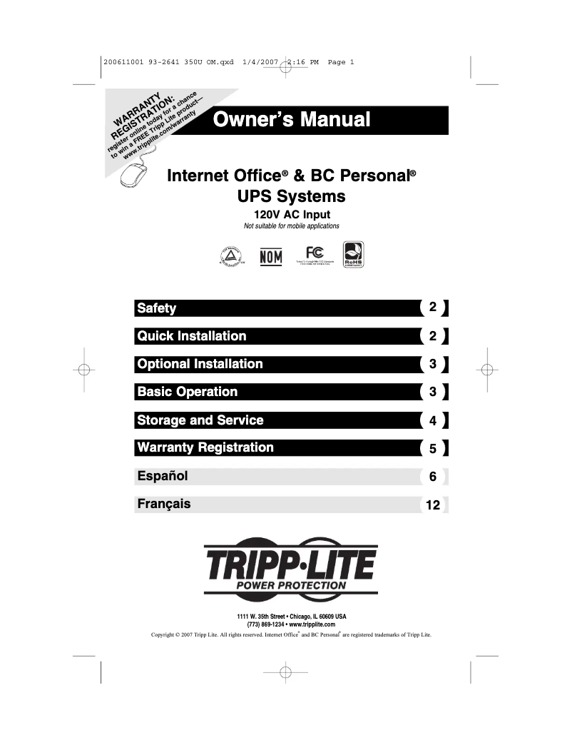 Page n°1 - Manuel utilisateur Tripp Lite Internet600