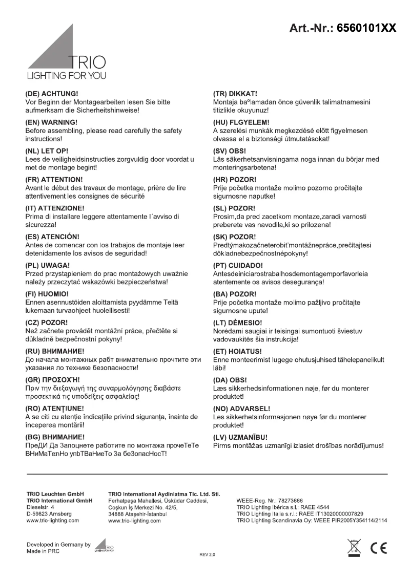 Page 1 de la notice Manuel utilisateur Trio Lighting Charly 656010100