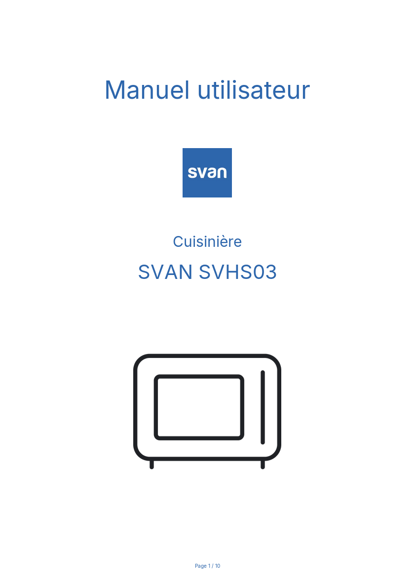 Image de la première page du manuel de l'appareil SVHS03