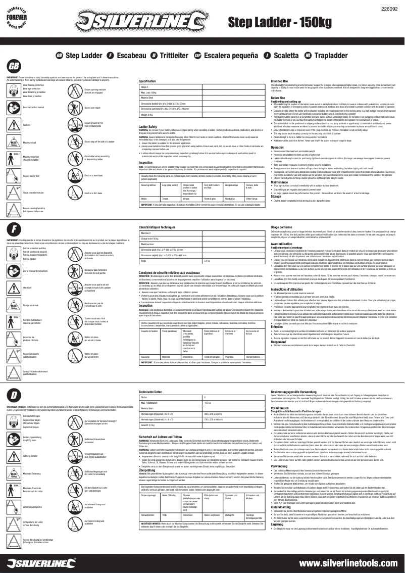 Page 1 de la notice Manuel utilisateur Silverline 226092