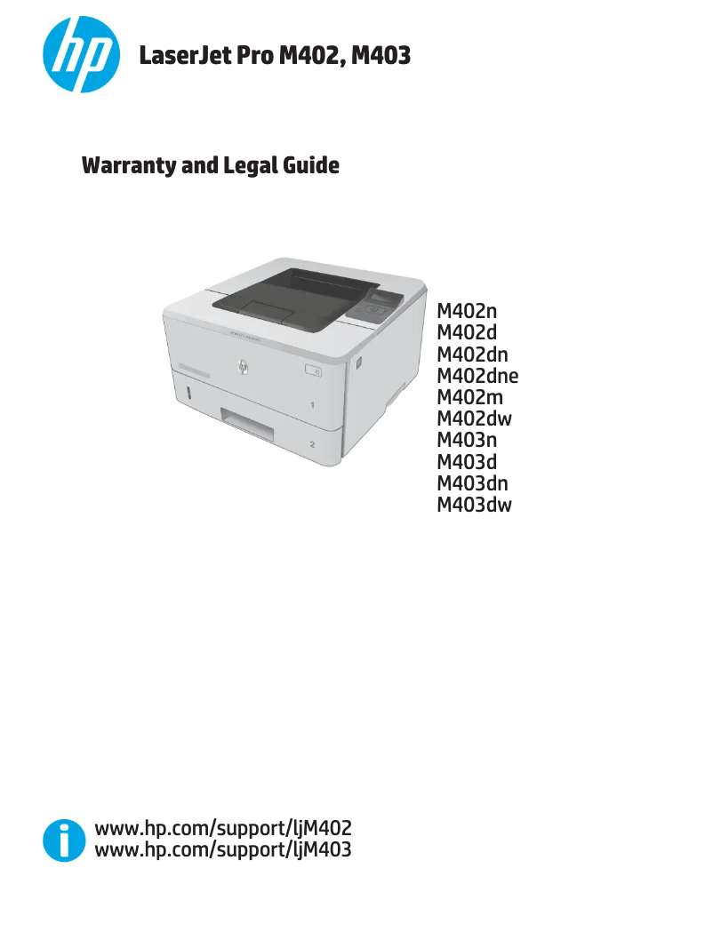 Page n°1 - Informations de garantie HP LaserJet Pro M402