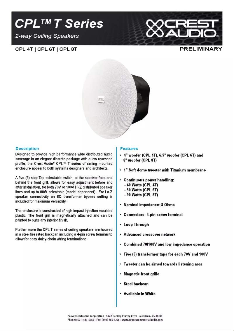 Page n°1 - Fiche technique Crest Audio CPL 8T