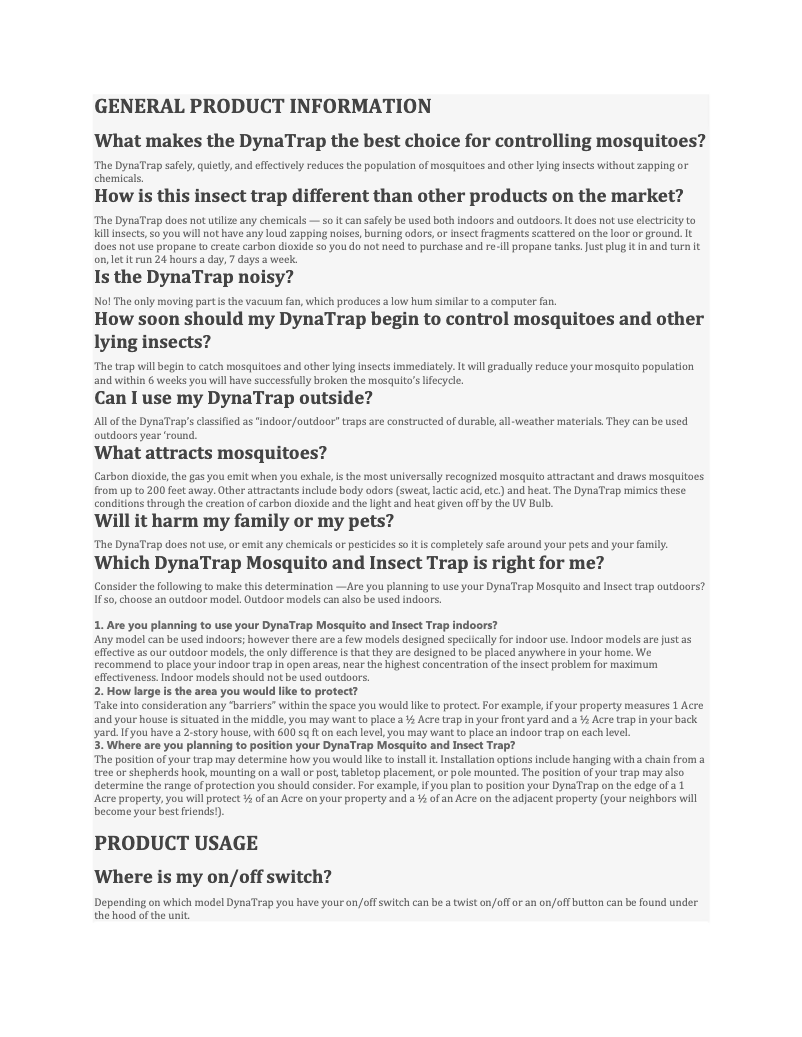 Page n°1 - FAQ Dynatrap DT1100