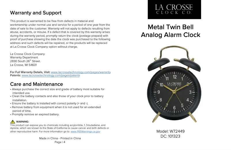 Page 1 de la notice Manuel utilisateur La Crosse Technology W72449