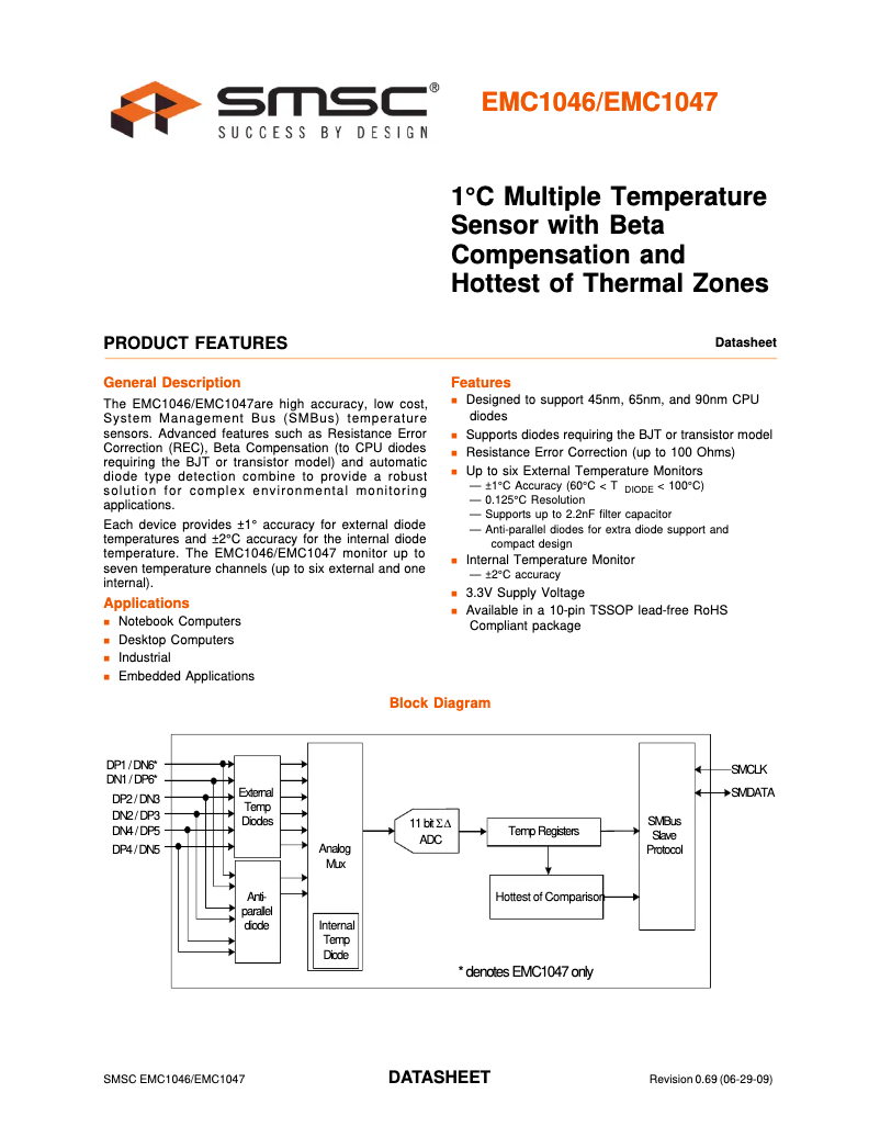 Page 1 de la notice Fiche technique Microchip EMC1046