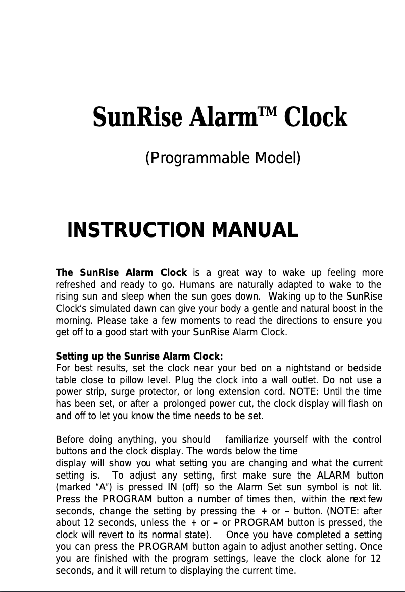 Image de la première page du manuel de l'appareil SunRise