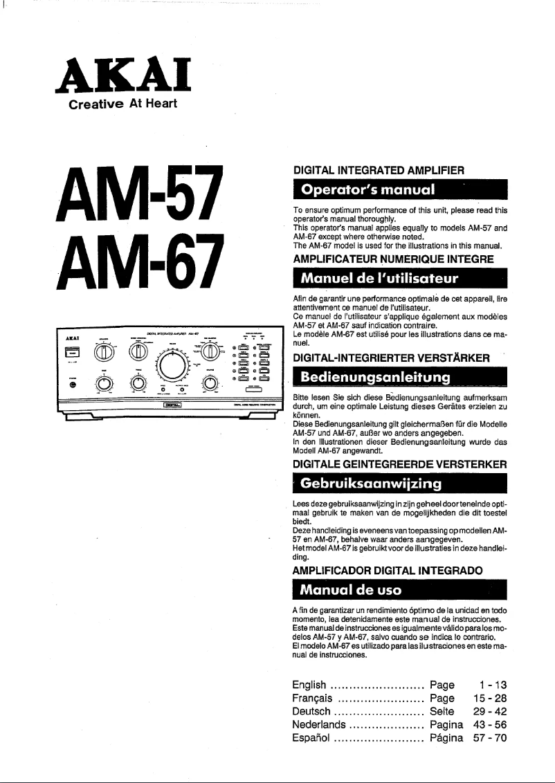 Page 1 de la notice Manuel utilisateur AKAI AM-67