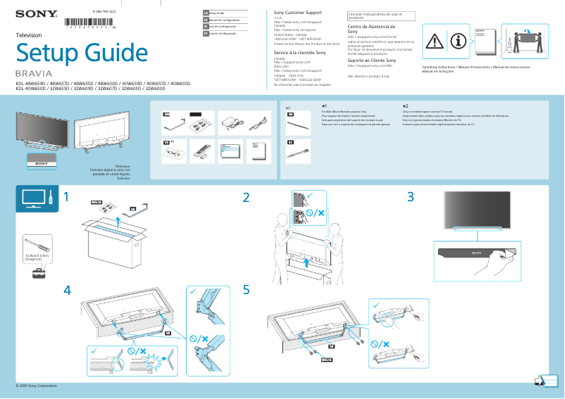 Page 1 de la notice Guide d'installation Sony Bravia KDL-40W650D