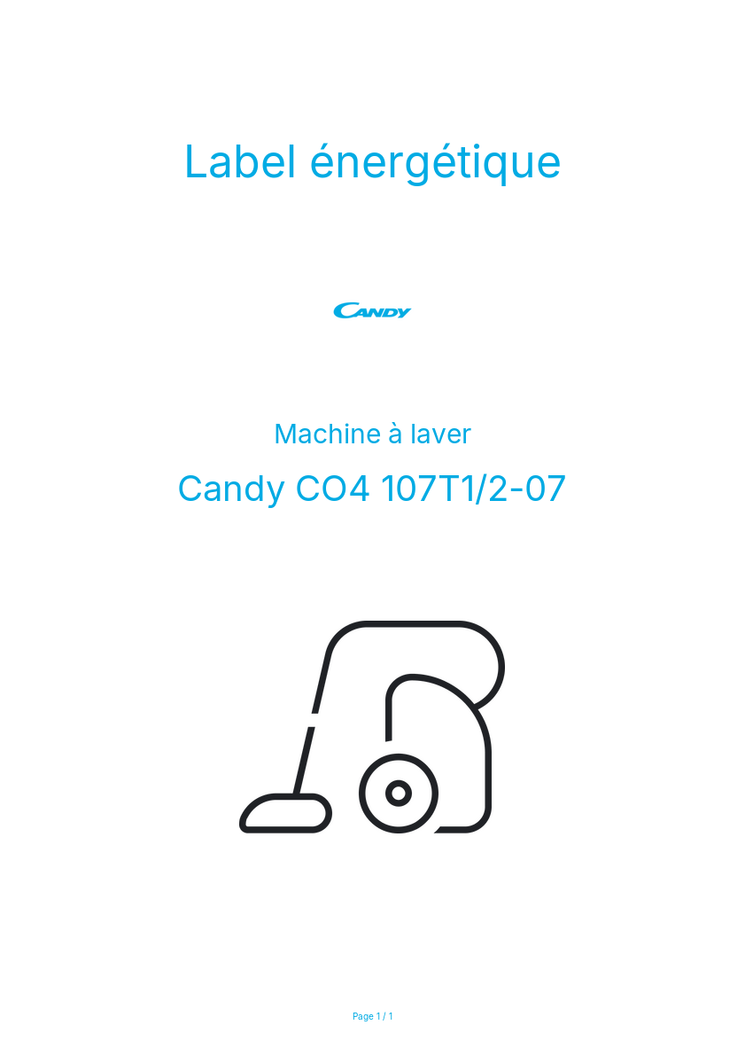 Page n°1 - Label énergétique Candy CO4 107T1/2-07