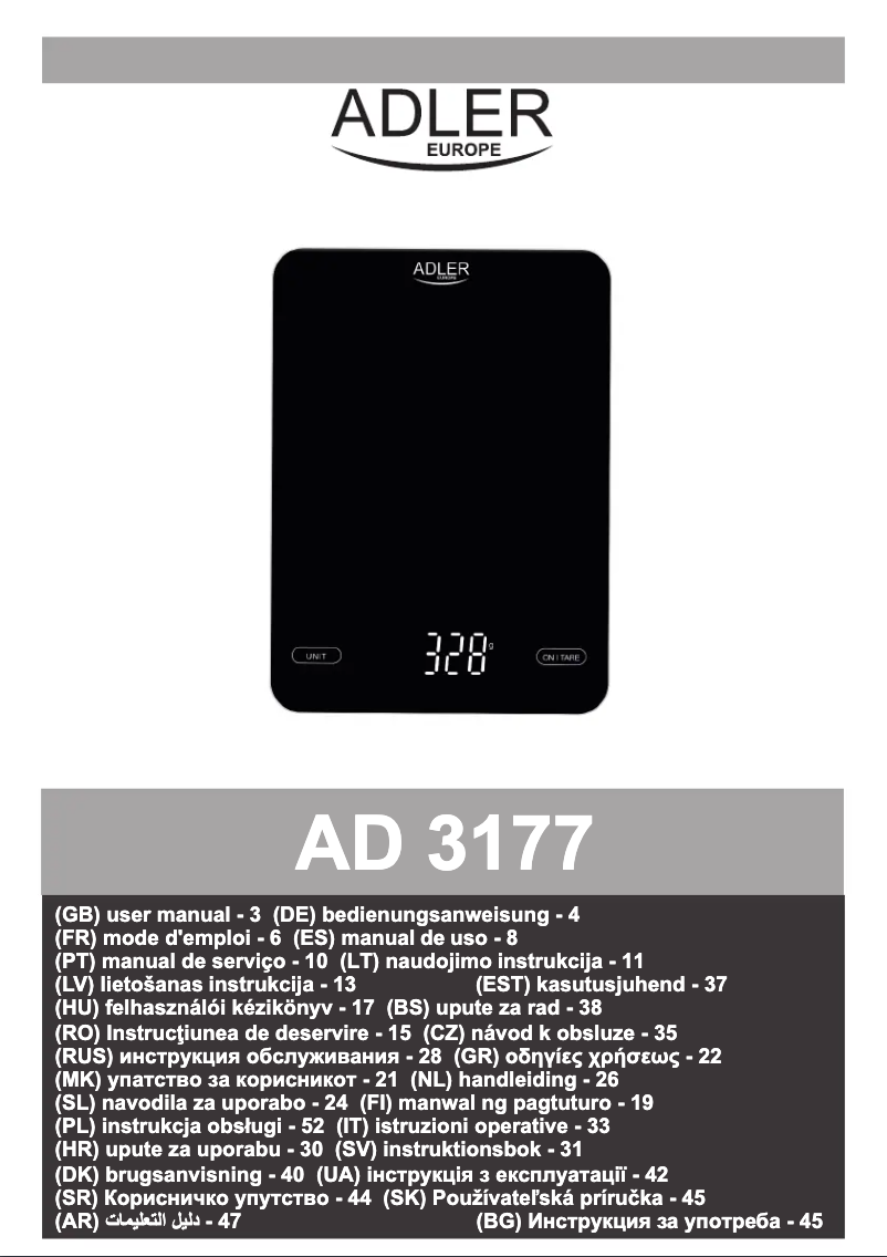 Page 1 de la notice Manuel utilisateur Adler AD 3177