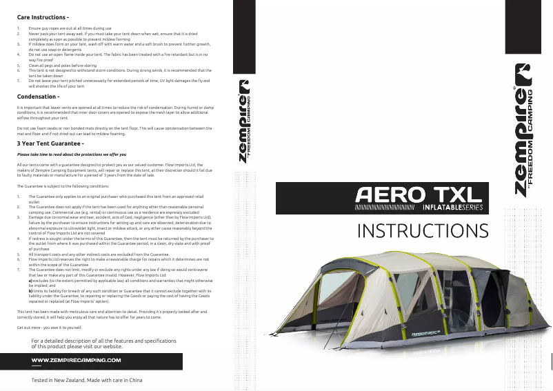 Page n°1 - Manuel utilisateur Zempire Aero TXL